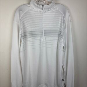 Straight Down Men’s M-Golf 1/2 zip L/S pullover in white w/stripes